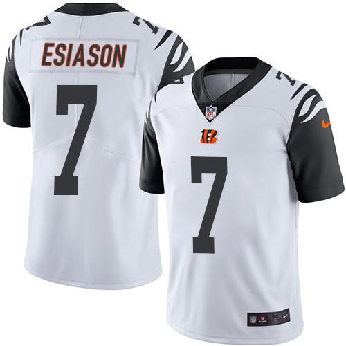 Nike Bengals #7 Boomer Esiason White Men's Stitched NFL Limited Rush Jersey - Click Image to Close